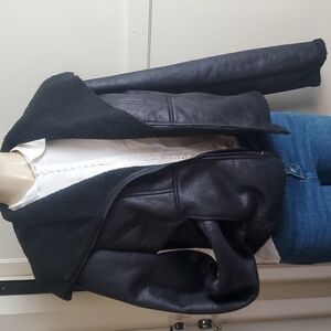 Maralyn And Me Women’s Black Faux Shearling Asymmetrical Zip Jacket, Size XL